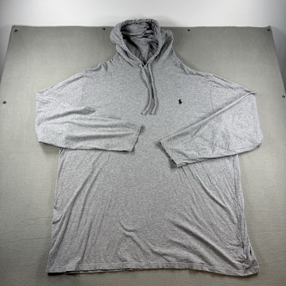 Polo Ralph Lauren Mens 2XLT Gray Long Sleeve Jersey Hooded T-Shirt  Pony Logo